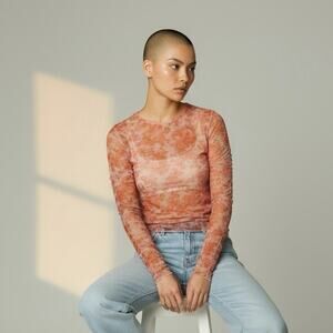 NWT Zara Y2K Style Sheer Floral Rushed Top Size Small